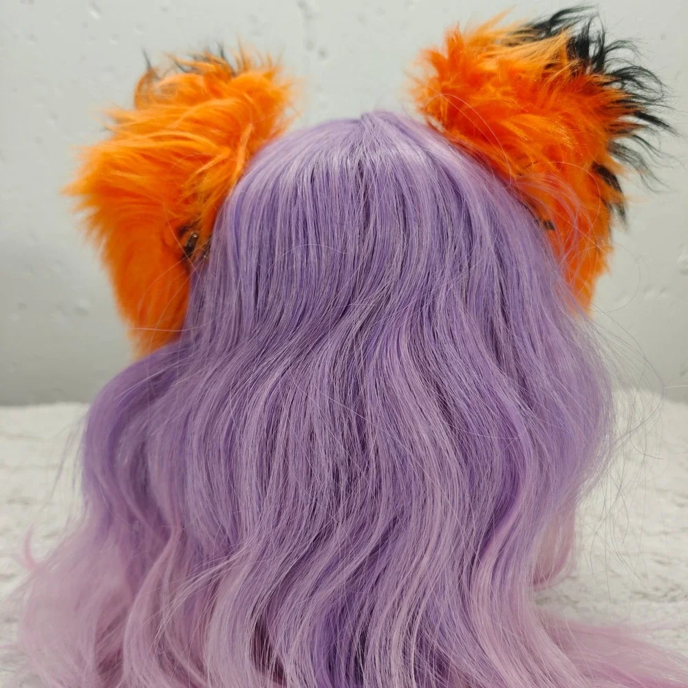 PawStar Faux Fur Fox‎ Ear Hair Clips Orange Black Cosplay Furry Anime Convention